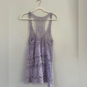 Lavender Crochet Lace Tank boho size small